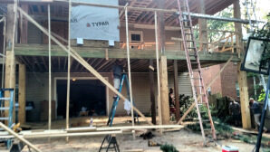 Deck framing with scaffolding