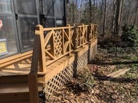 Wood deck railing with lattice skirting
